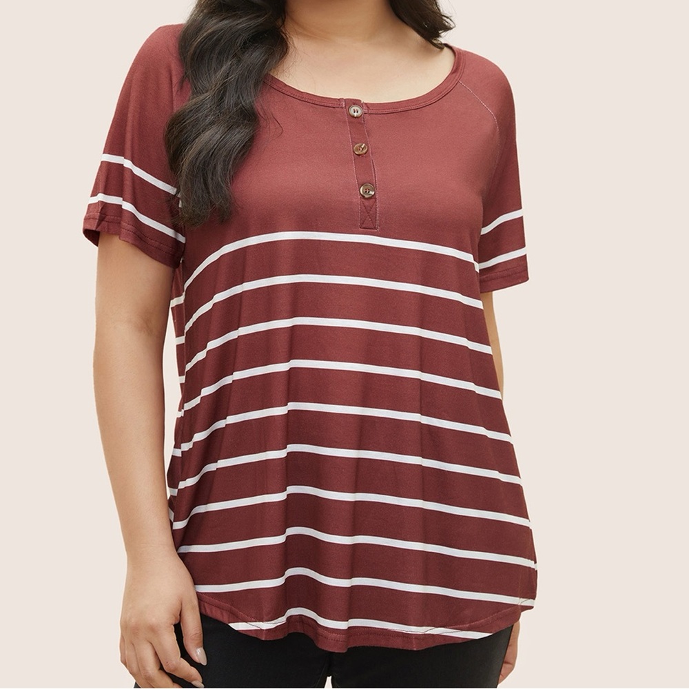 BloomChic Maroon and White Striped Short Sleeve Top Plus Size 2X